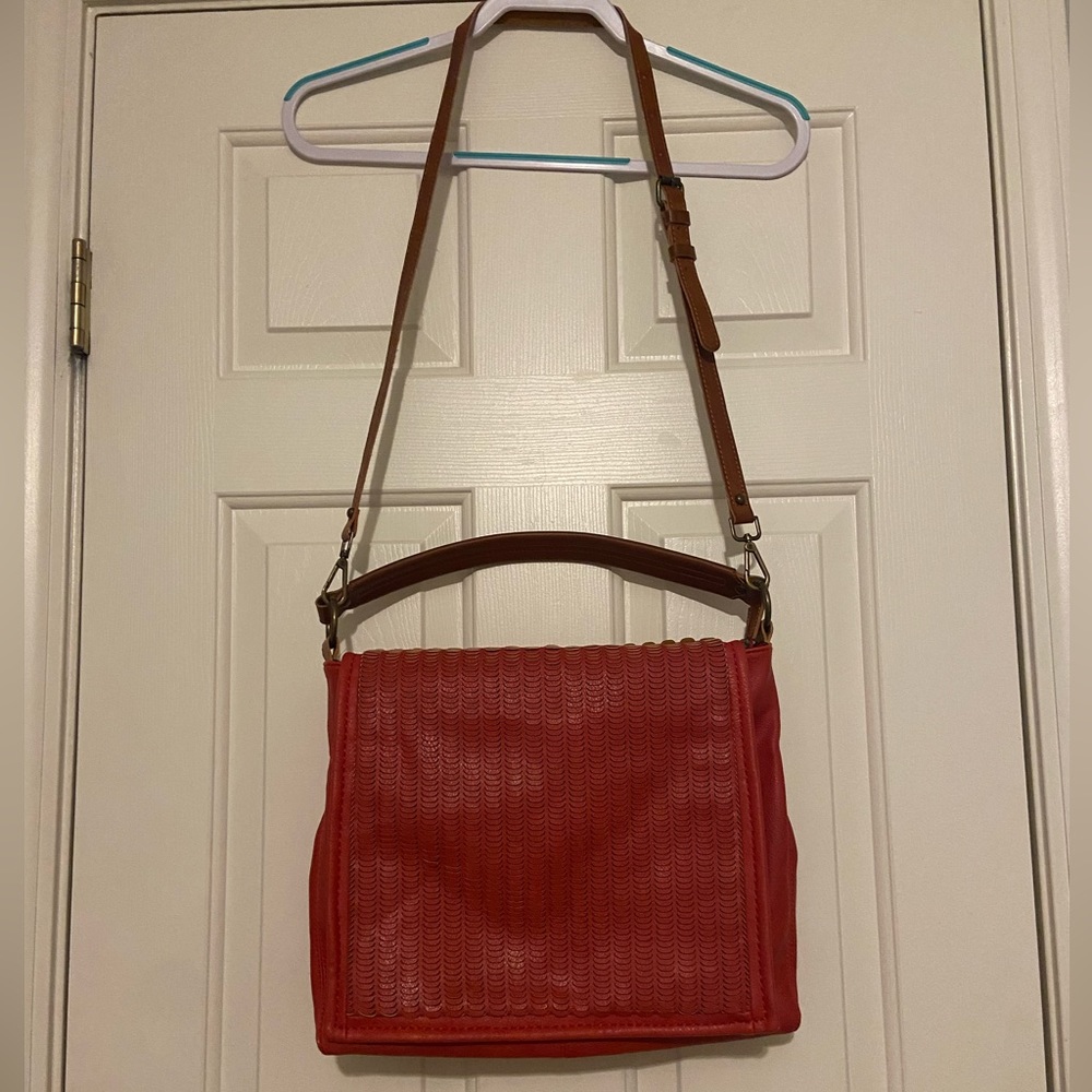 Red Perforated Satchel Purse